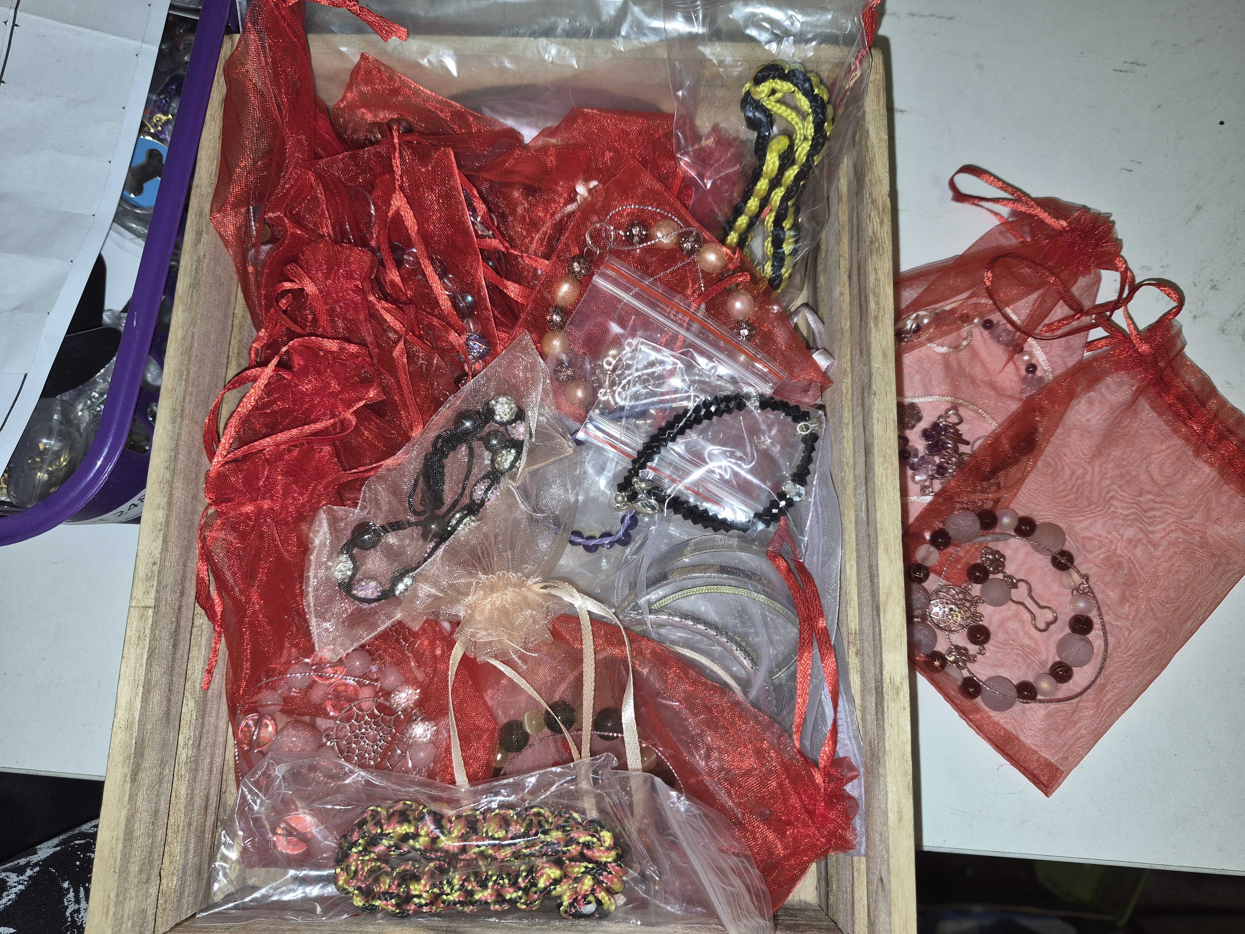One Box of Costume Fashion Jewellery Including Woven and Beaded Bracelets