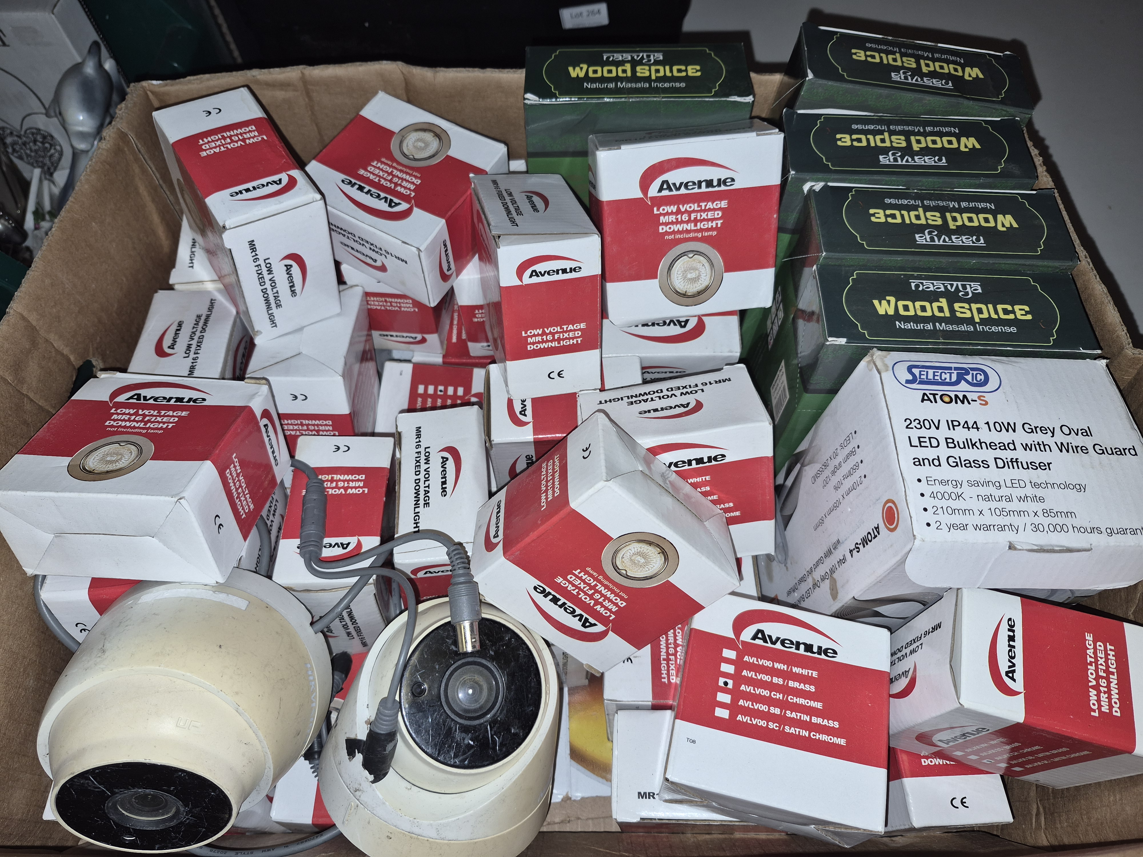 Box of Lighting Components and Security Equipment Including Avenue and Selectric
