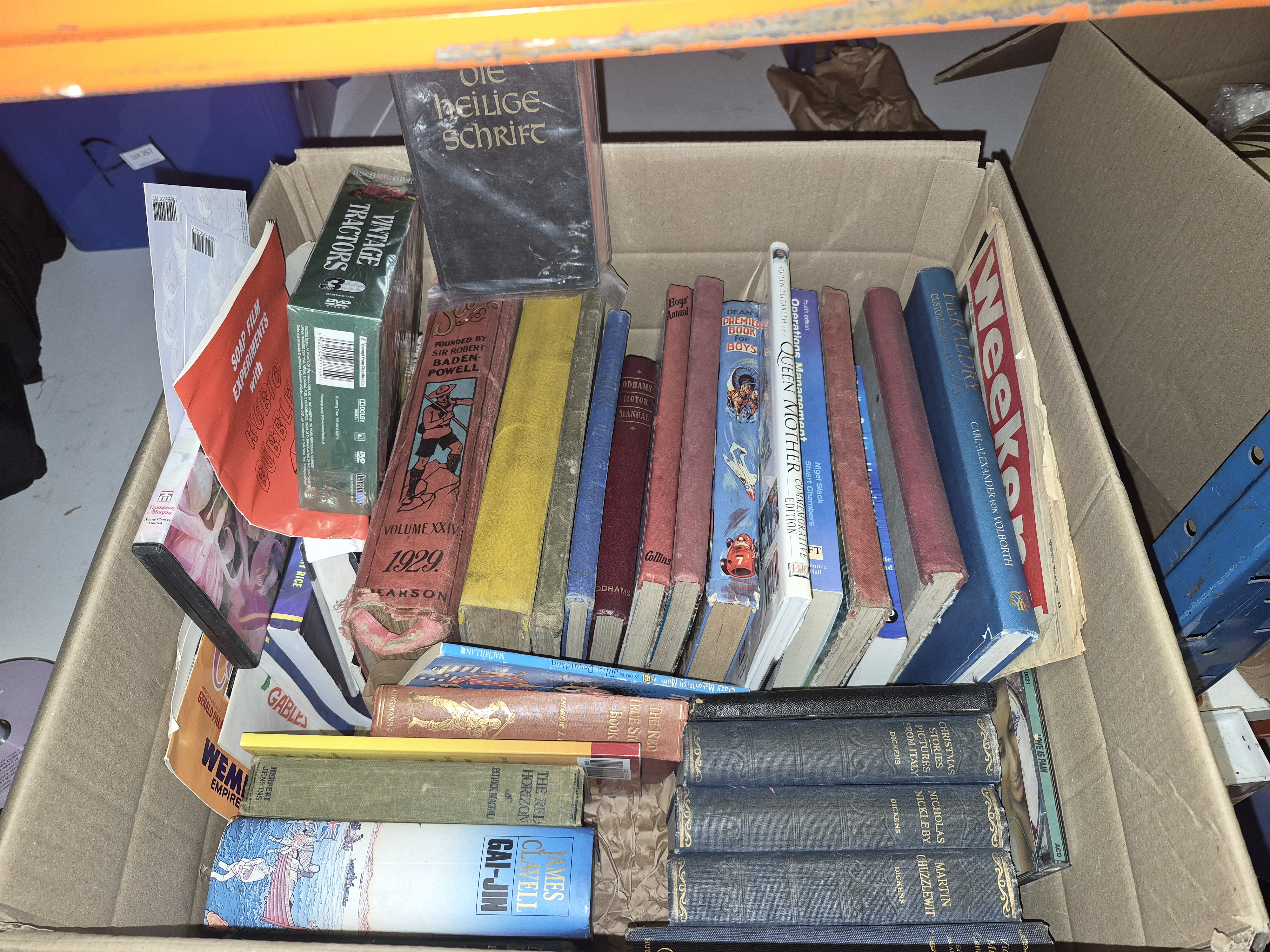 Box of Miscellaneous Books Including Charles Dickens and The Scout Annual 1929