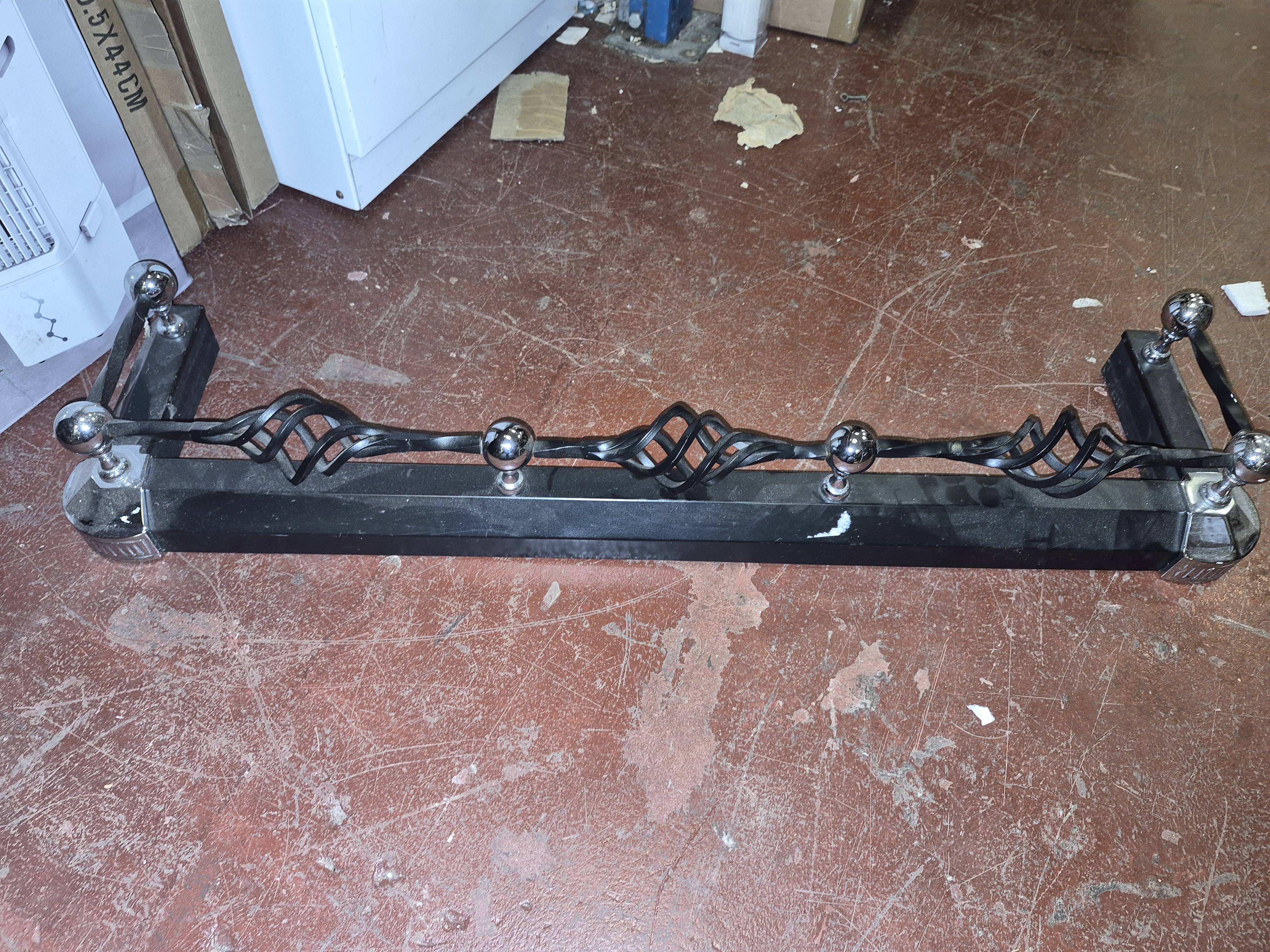 Contemporary Wrought Iron and Chrome Spiral Twist Fireplace Fender