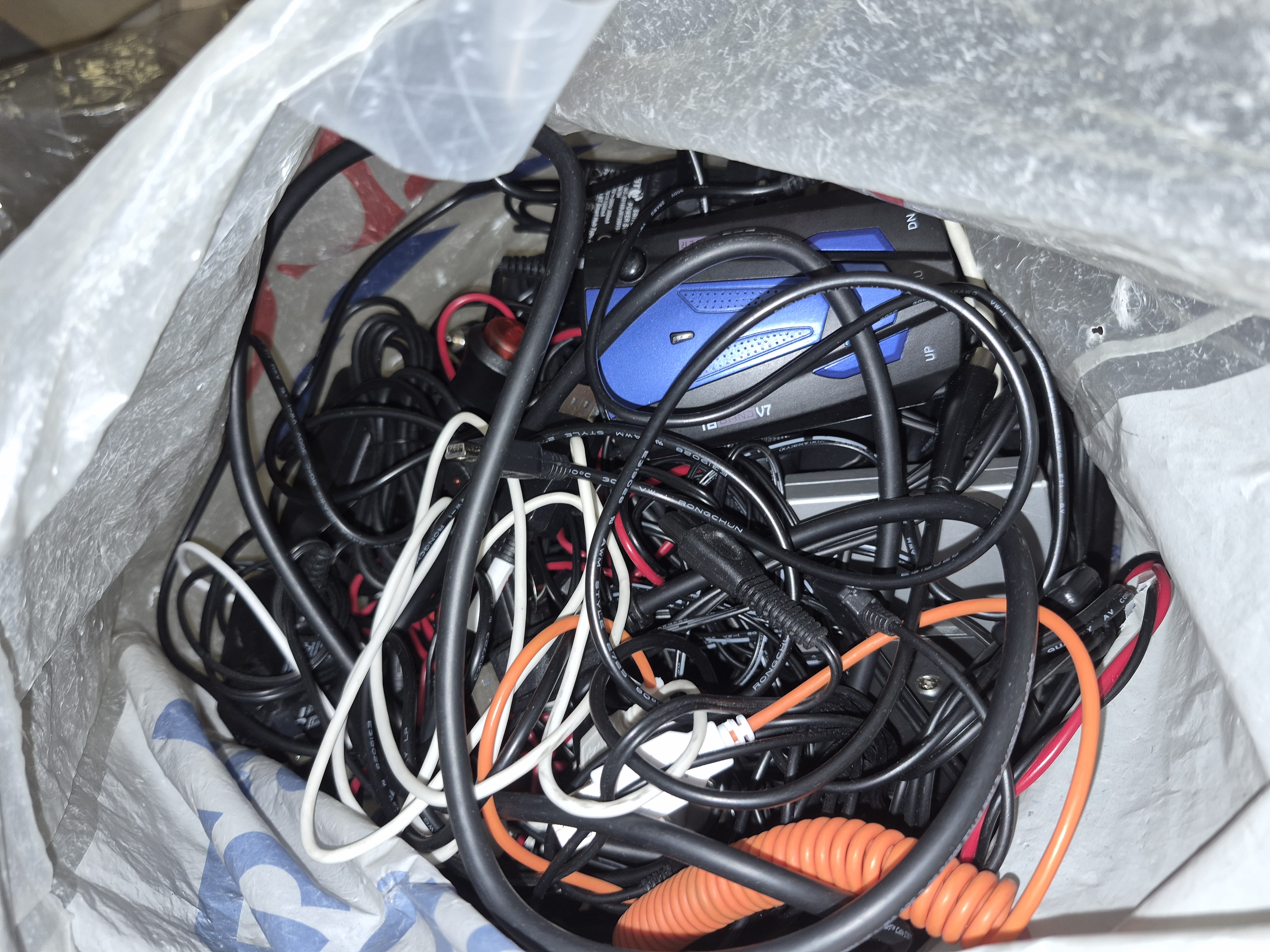 Bag of Mixed Automotive and Computer Electronics Including IDONO V7 Radar Detector