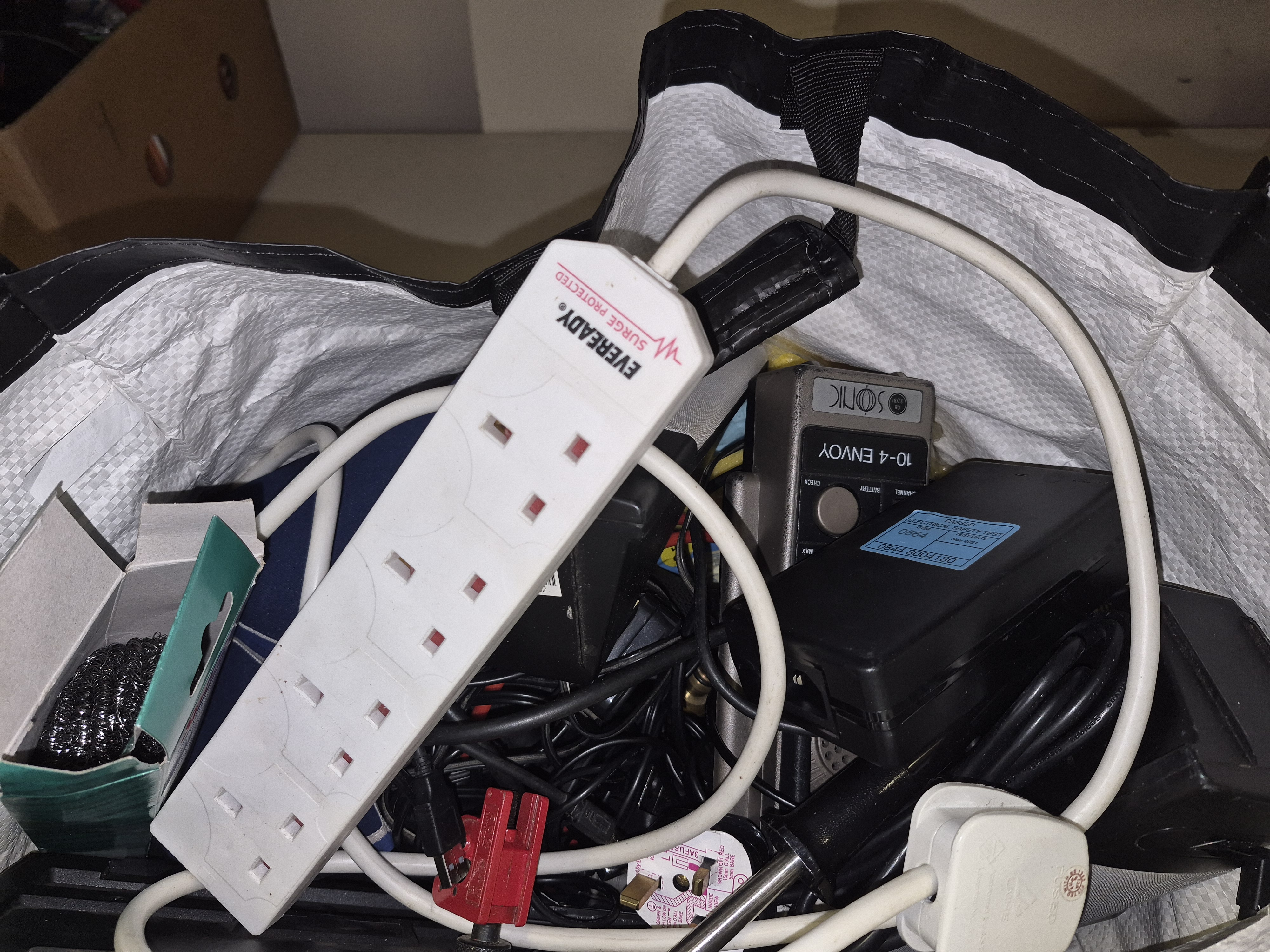 Bag of Miscellaneous Electrical and Communication Equipment Including Eveready and Sonic