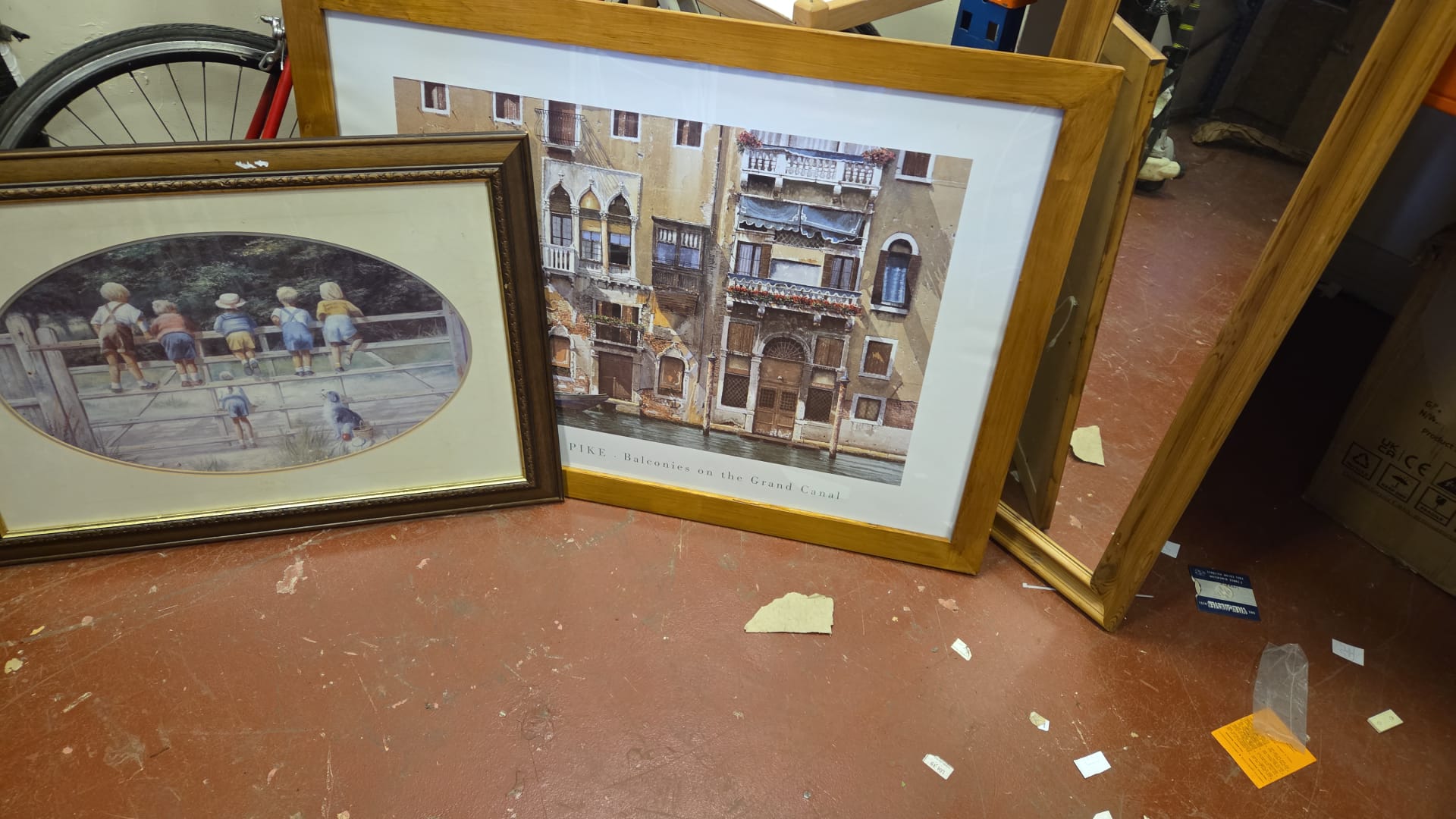 Two Framed Prints Including Jonathan Pike Balconies on the Grand Canal and Mirror