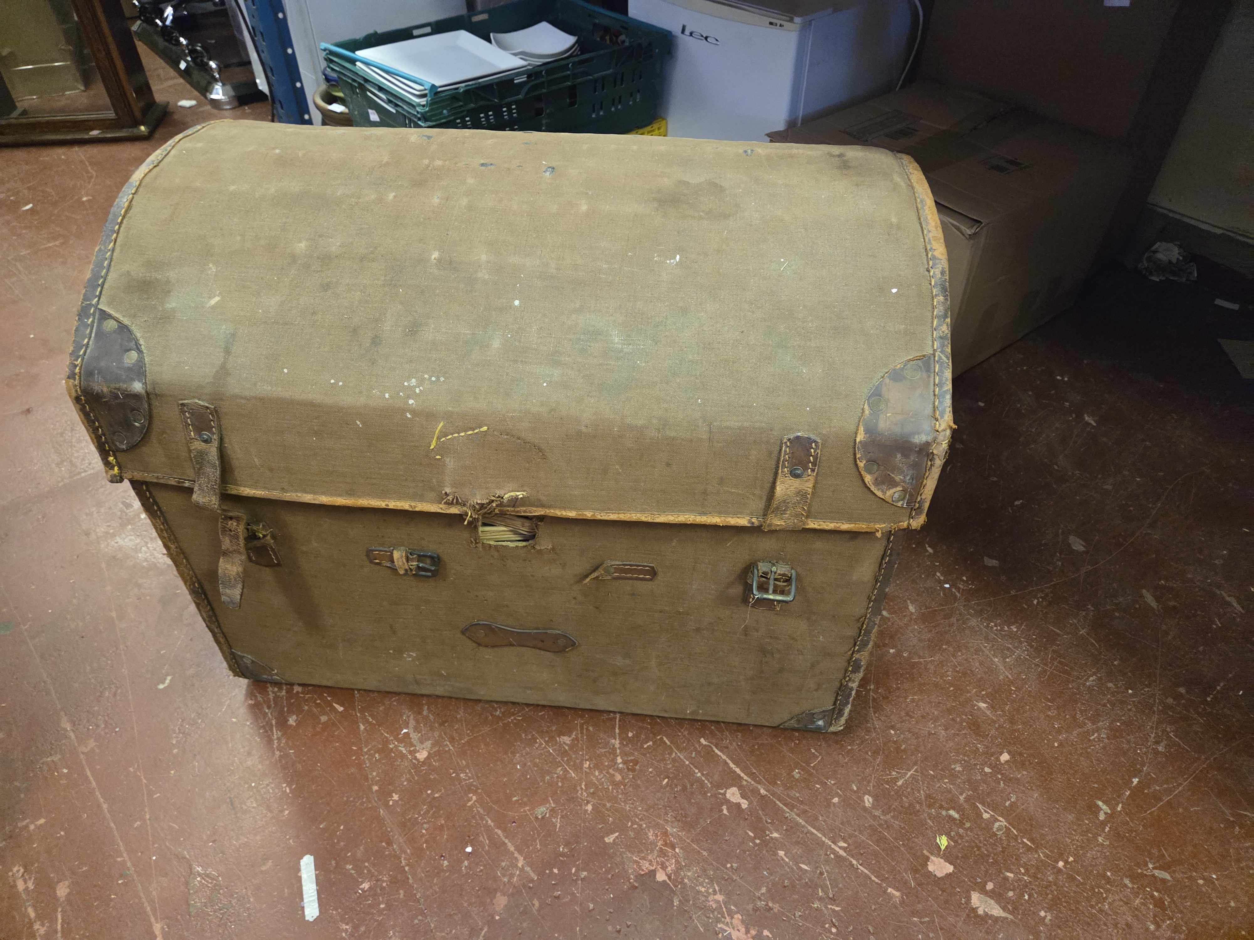 A Mearns & Co Canvas Bound Dome Top Steamer Trunk