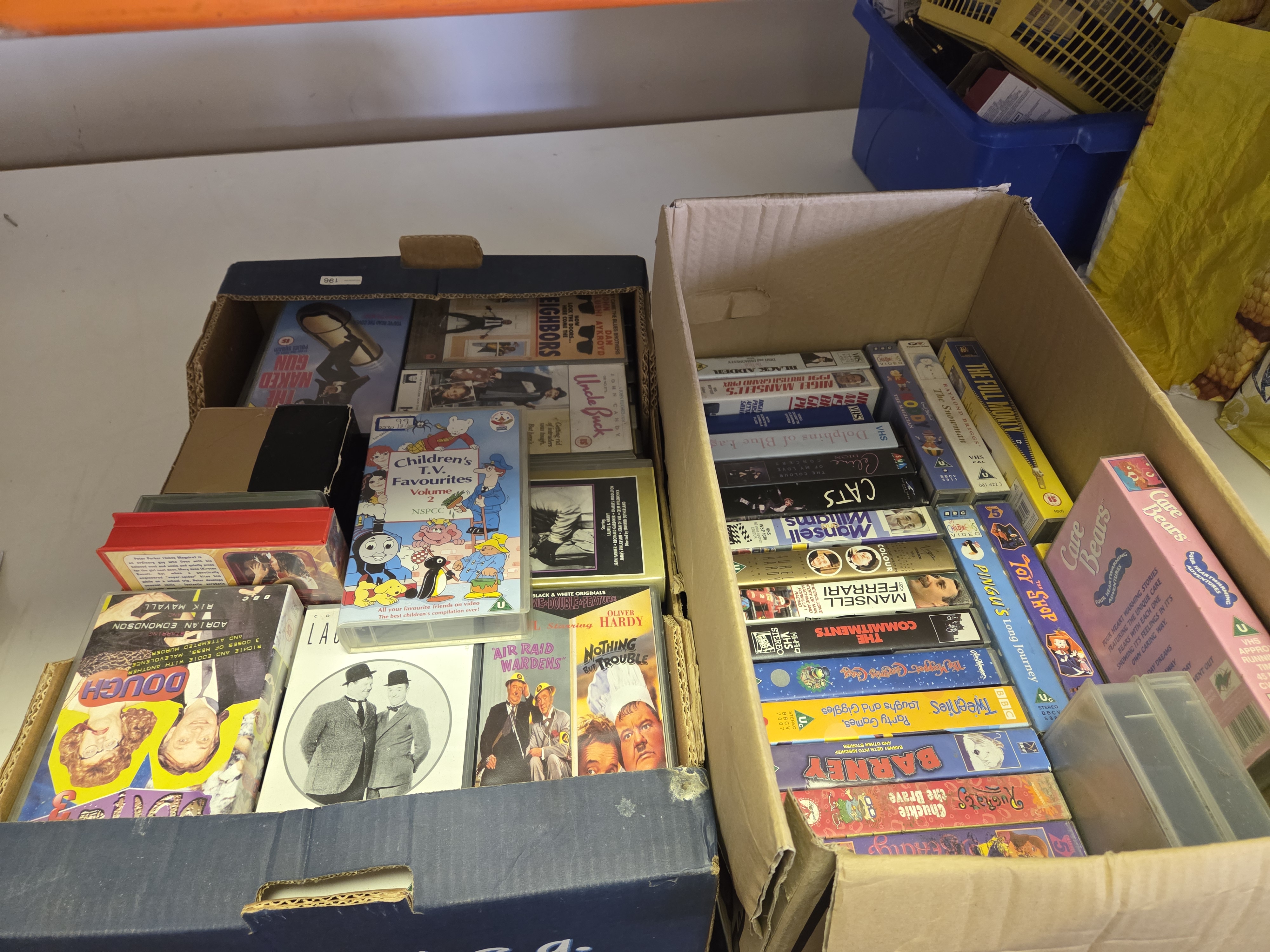 Two Boxes of Miscellaneous VHS Video Tapes Including Nigel Mansell and Pingu