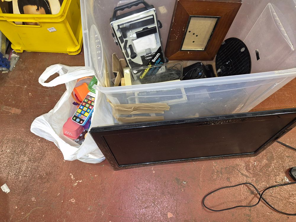 Lot 151 – An Assortment of Household Goods, Vintage Electronics and Toys Including CamLink and Small Television in working order