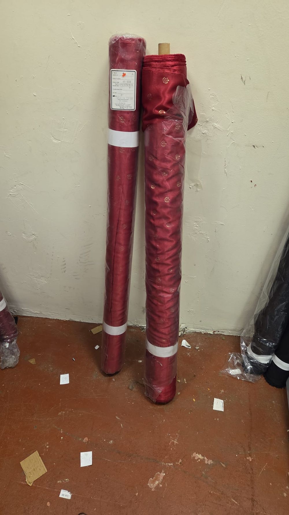 Lot 193 – A Pair of Red and Gold Floral Pattern Jacquard Fabric Rolls (colour may differ slightly from image)