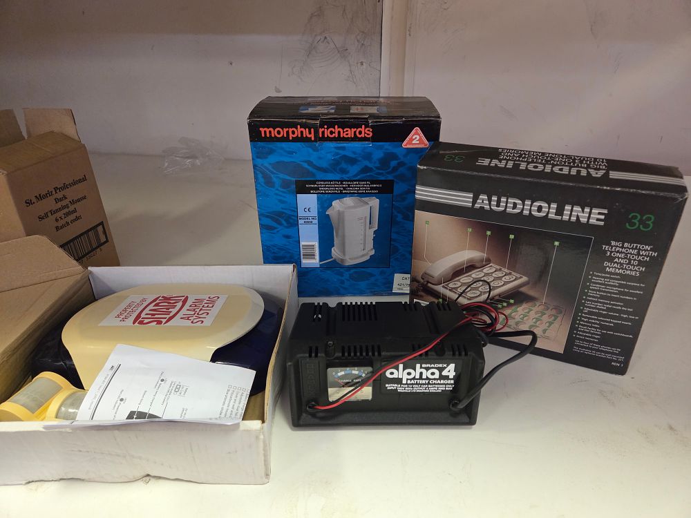 Lot 217 – An Assortment of Domestic Electrical Appliances and Personal Care Products including Morphy Richards, Audioline, and Bradex