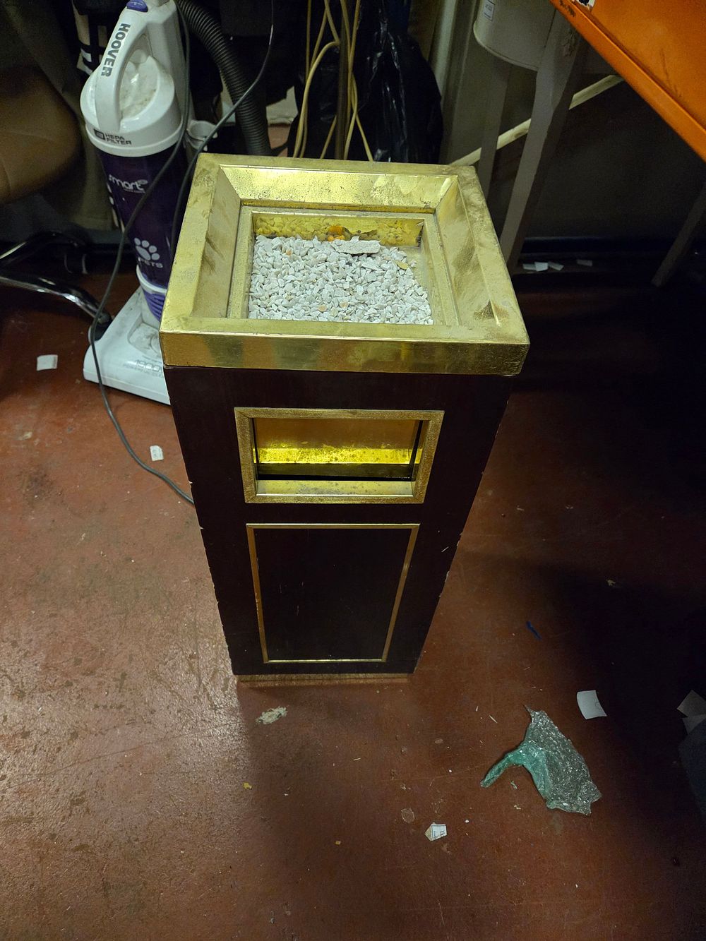 Lot 239 – Gilt Trimmed Wooden Standing Bin with Integrated Ashtray