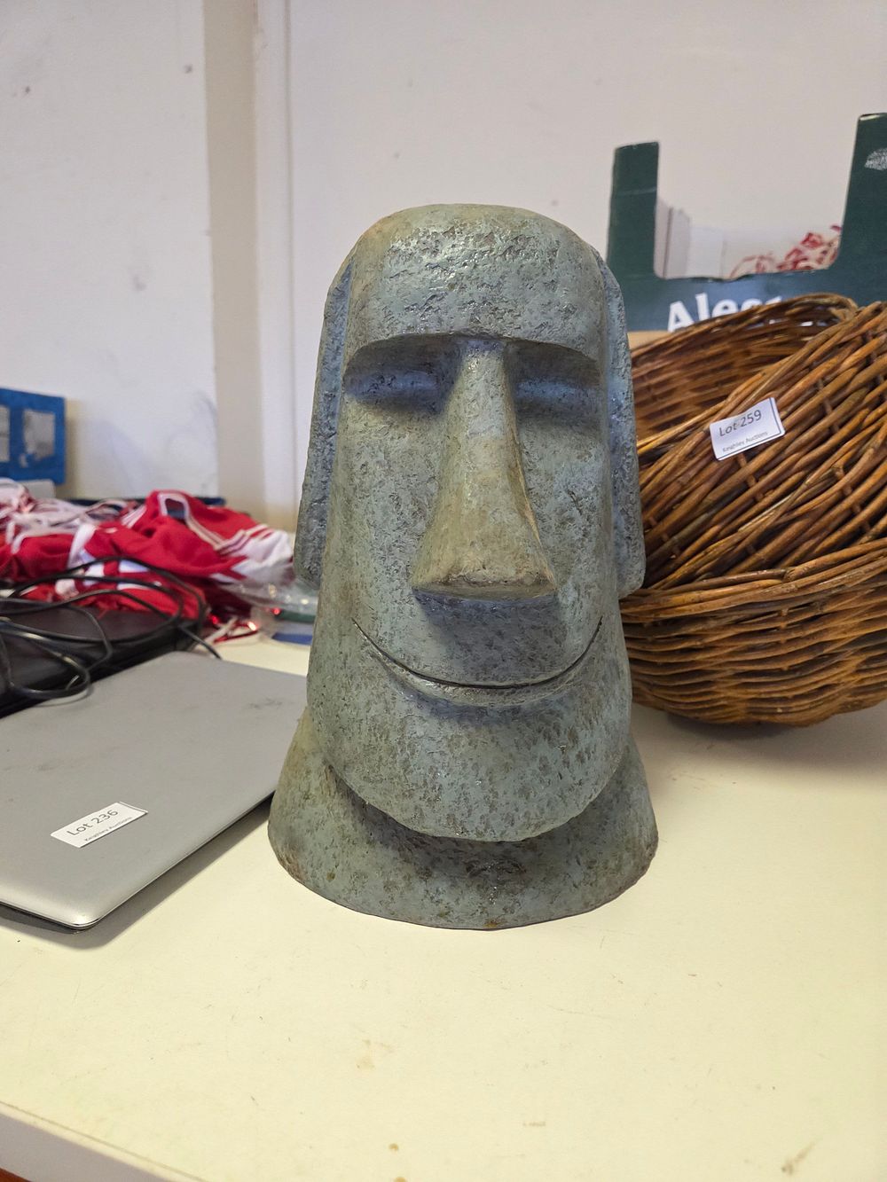 Lot 260 – Cast Composite Moai Head Garden Sculpture