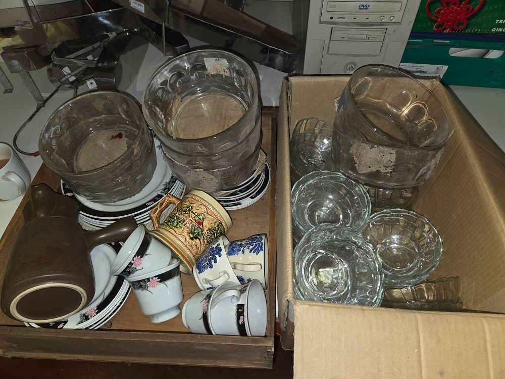 Lot 296 – An Assortment of Clear Pressed Glassware, Earthenware and Porcelain Teaware