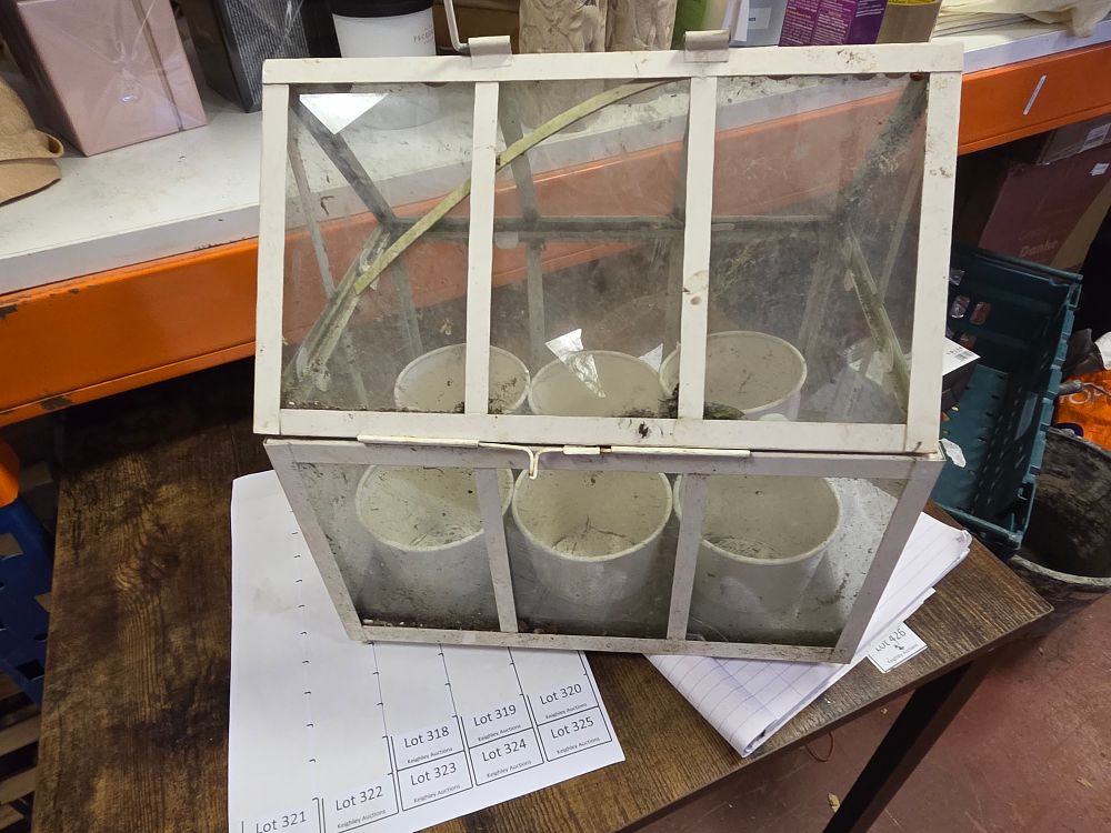 Lot 317 – A Group of Garden Items Including a Glass Tabletop Greenhouse and Plastic Plant Pots