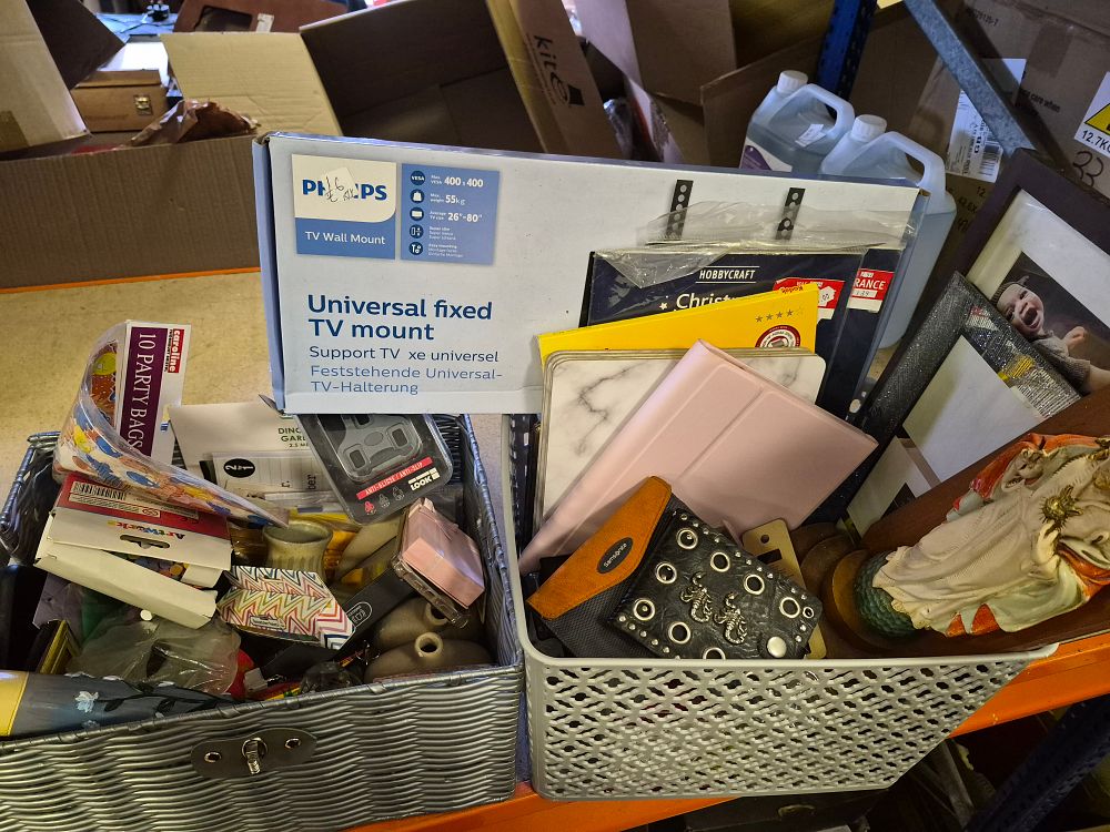 Lot 22 – An Assortment of Household Goods and Electronic Accessories Including Philips TV Mount