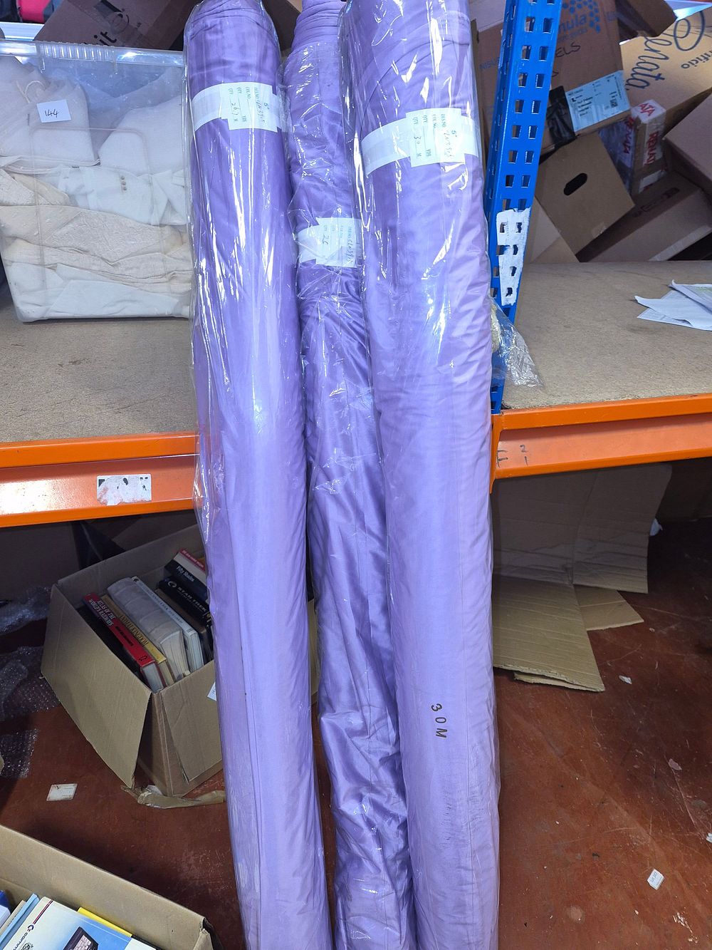 Lot 61 – Three Lilac Synthetic Fabric Rolls (colour may differ slightly from image)