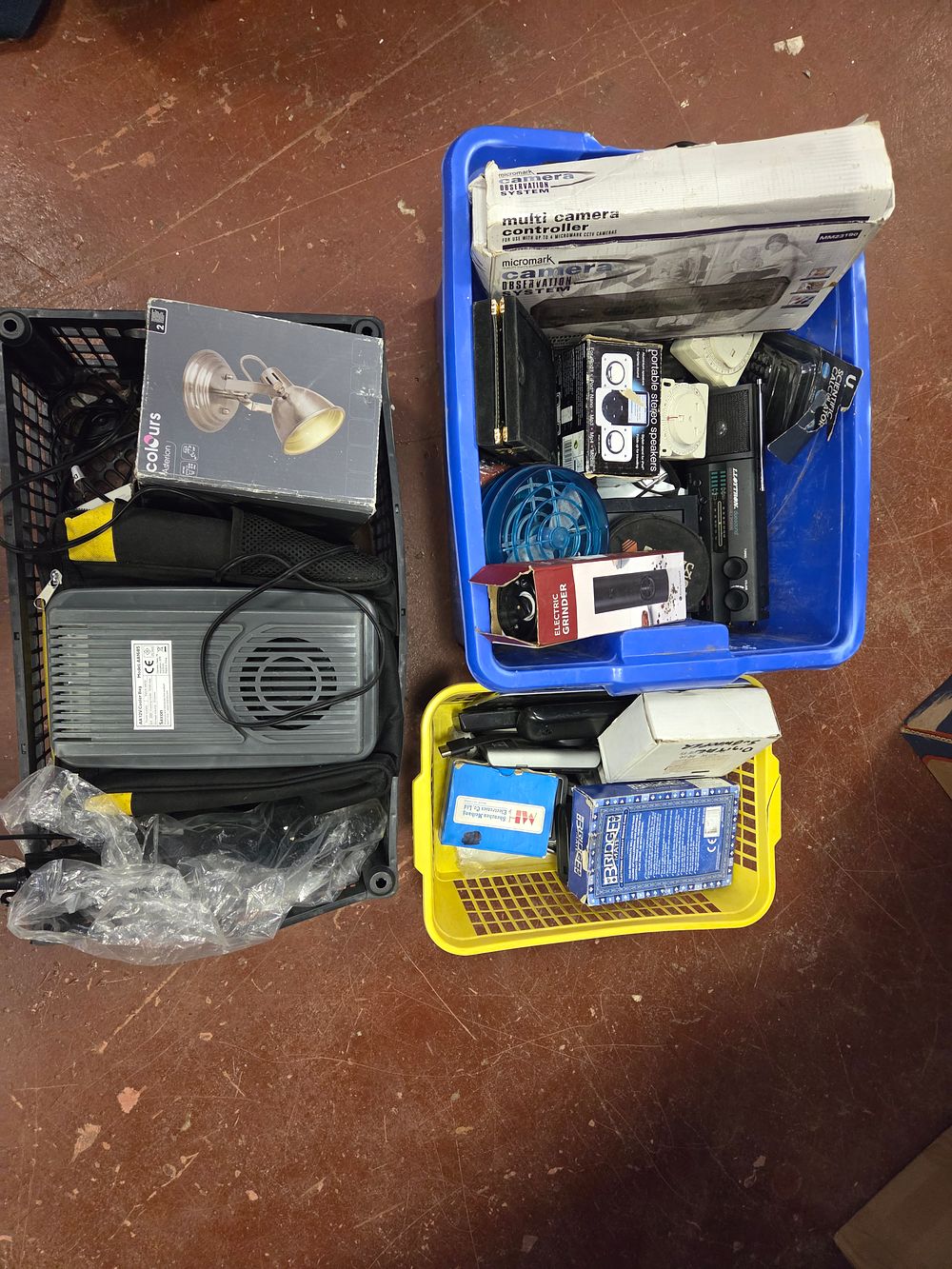 Lot 64 – Three Baskets of Mixed Household Electronics Including Micromark and Saxon