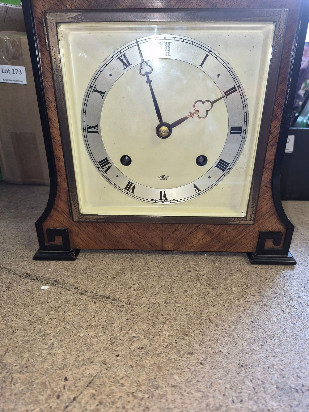 Lot 174 – Elliott Art Deco Walnut Westminster Chime Mantel Clock working order