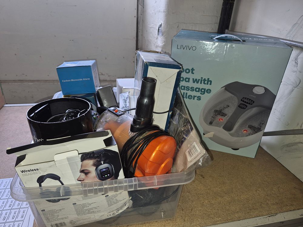 Lot 197 – An Assortment of Household Electronics and Domestic Goods including LIVIVO Foot Spa and Microsoft Xbox Controller