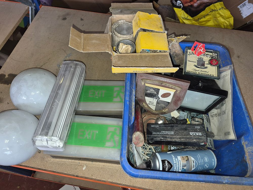 Lot 198 – A Collection of Tools, Industrial Emergency Lighting and New Hepolite Piston Parts