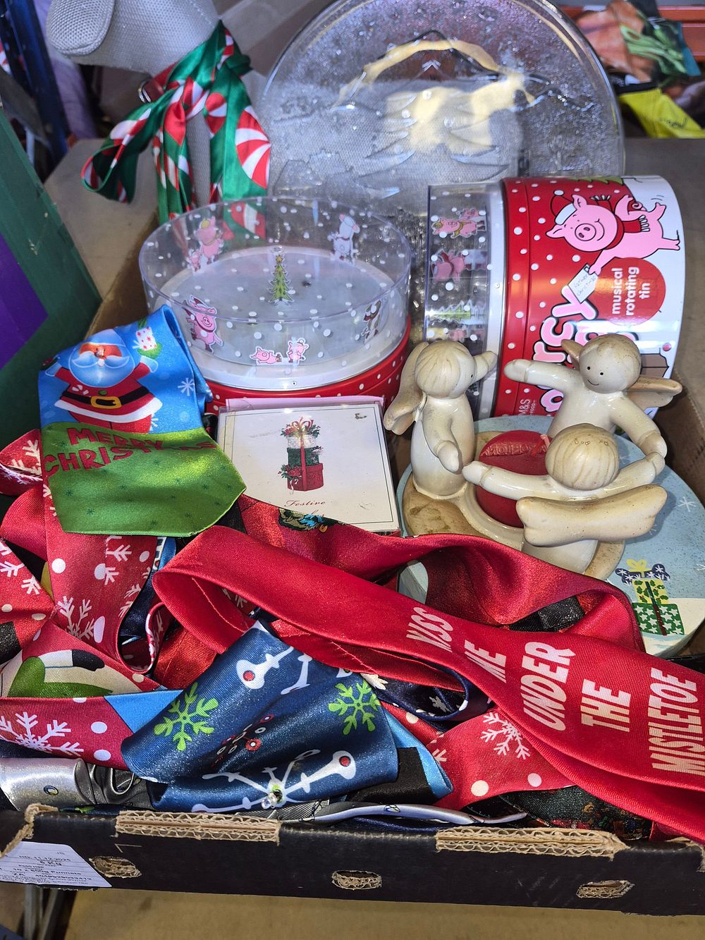 Lot 201 – A Collection of Christmas Decorations Including M&S Percy Pig Tin