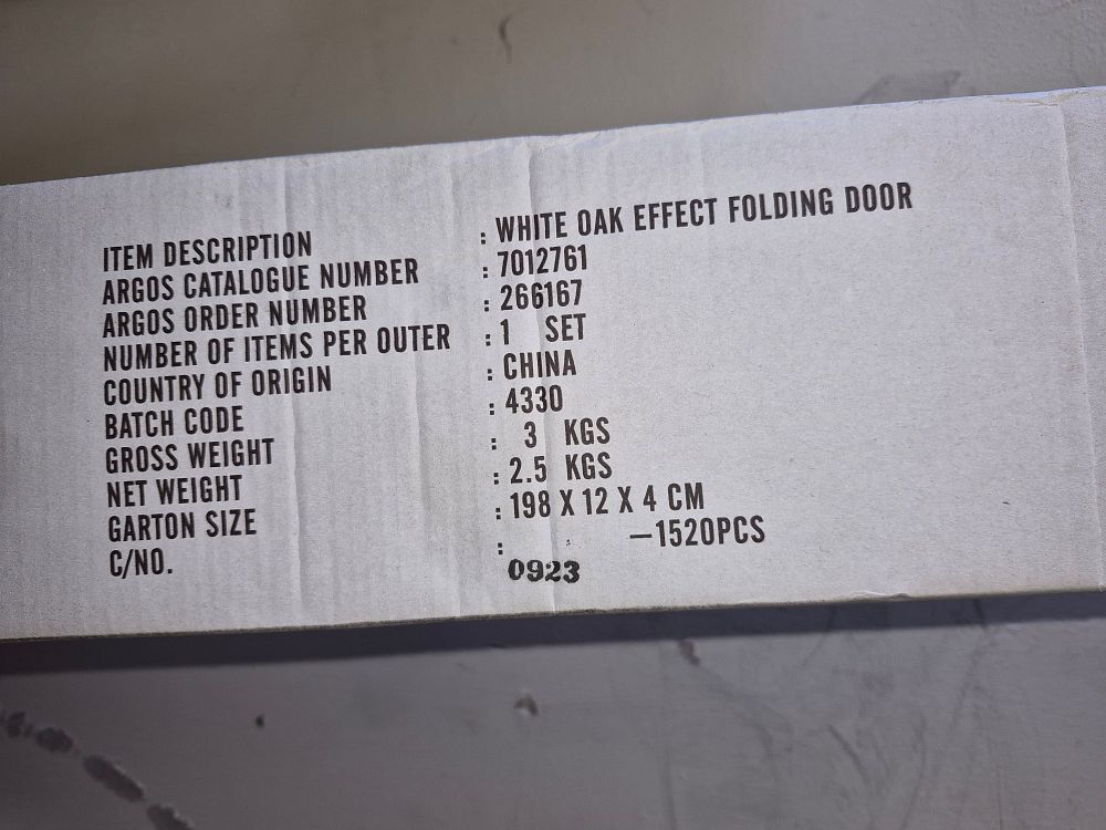 Lot 206 – Argos White Oak Effect Folding Door new in box