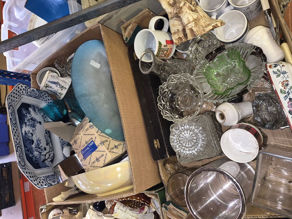 Lot 76 – Two Boxes of Miscellaneous Ceramics, Glassware, and a Chichester Steelware Beer Tankard