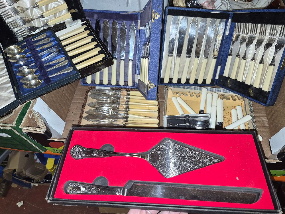Lot 77 – A Collection of Vintage Cased and Loose Silver-Plated and Ivorine Handled Flatware