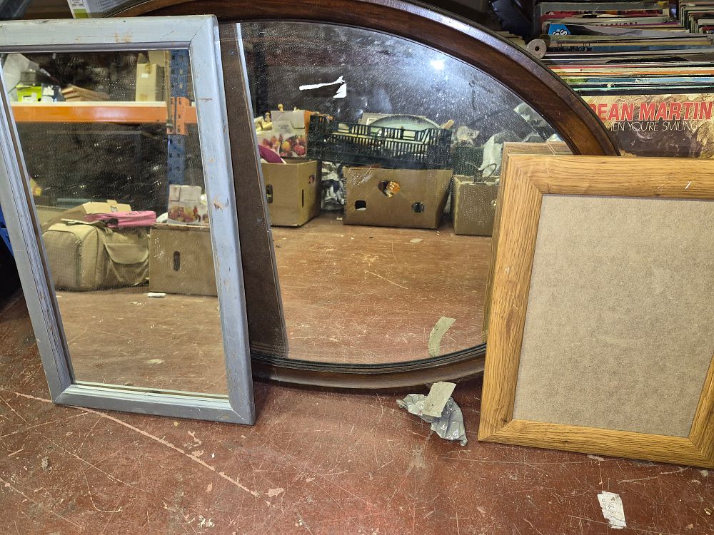 Lot 84 – Two Wall Mirrors and Picture Frame Including Antique Oak Oval Mirror