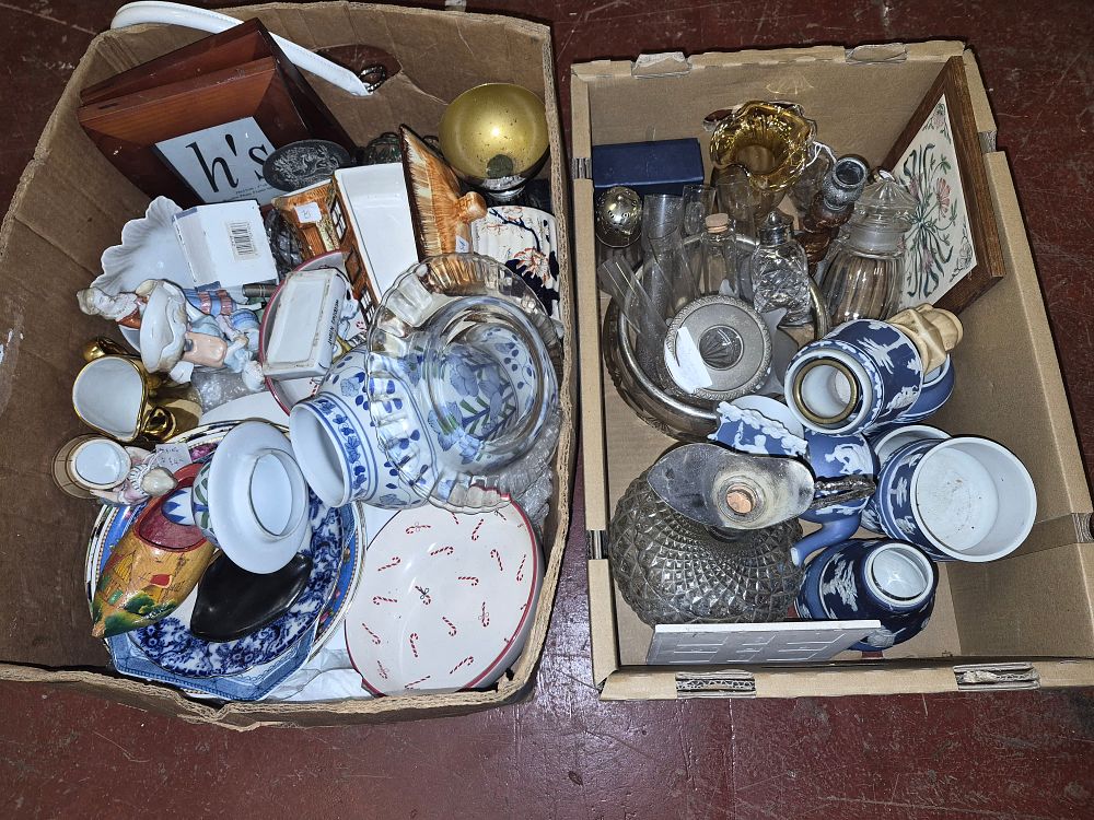 Lot 108 – Two Boxes of Miscellaneous Ceramics and Glassware Including Jasperware and Transferware