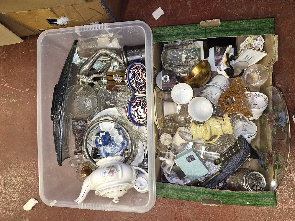Lot 109 – Two Boxes of Miscellaneous Ceramics, Glassware, and Decorative Objects Including Coalport