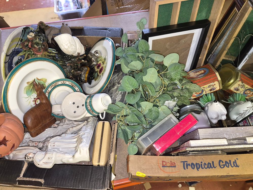 Lot 115 – Two Boxes of Miscellaneous Ceramic Tableware, Picture Frames, and Decorative Household Items