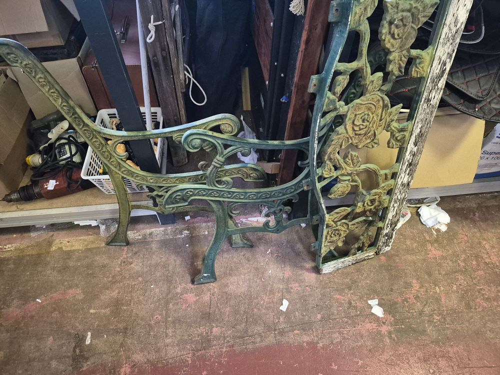 Lot 31 – Three Rose and Foliate Motif Cast Iron Garden Bench Components