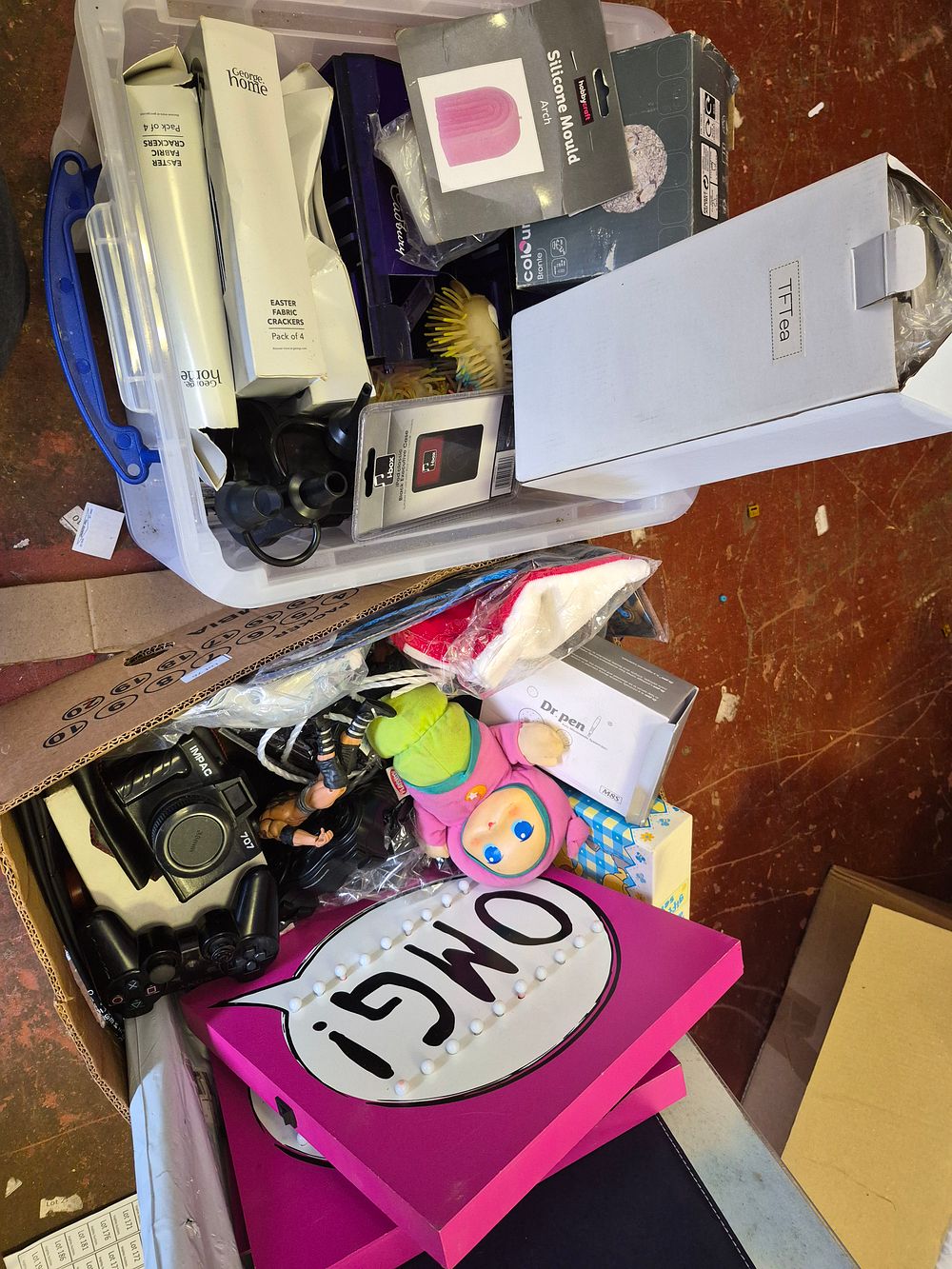 Lot 72 – Two Boxes of Mixed Household Goods and Electronics Including Dr.pen M8S and Playskool Toys