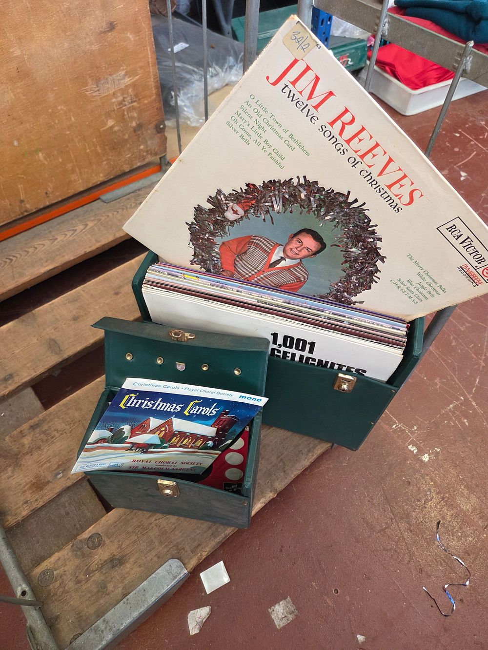 Lot 99 – A Collection of Vinyl LPs Including Jim Reeves Twelve Songs of Christmas and Two Green Carry Cases