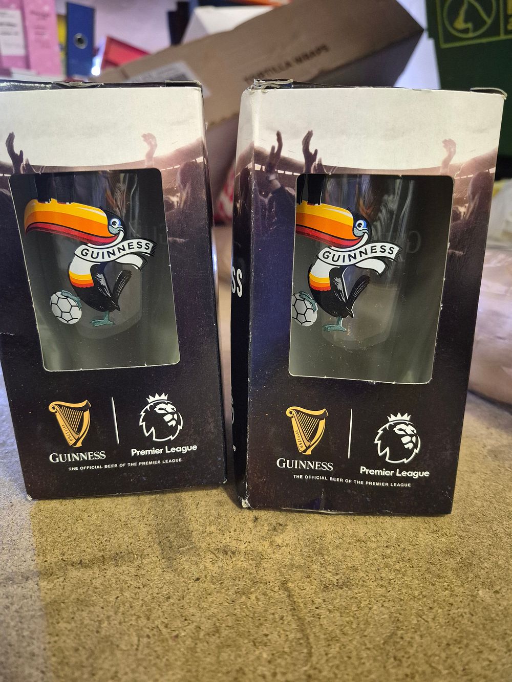 Lot 181 – Two Guinness Official Premier League Toucan Pint Glasses boxed