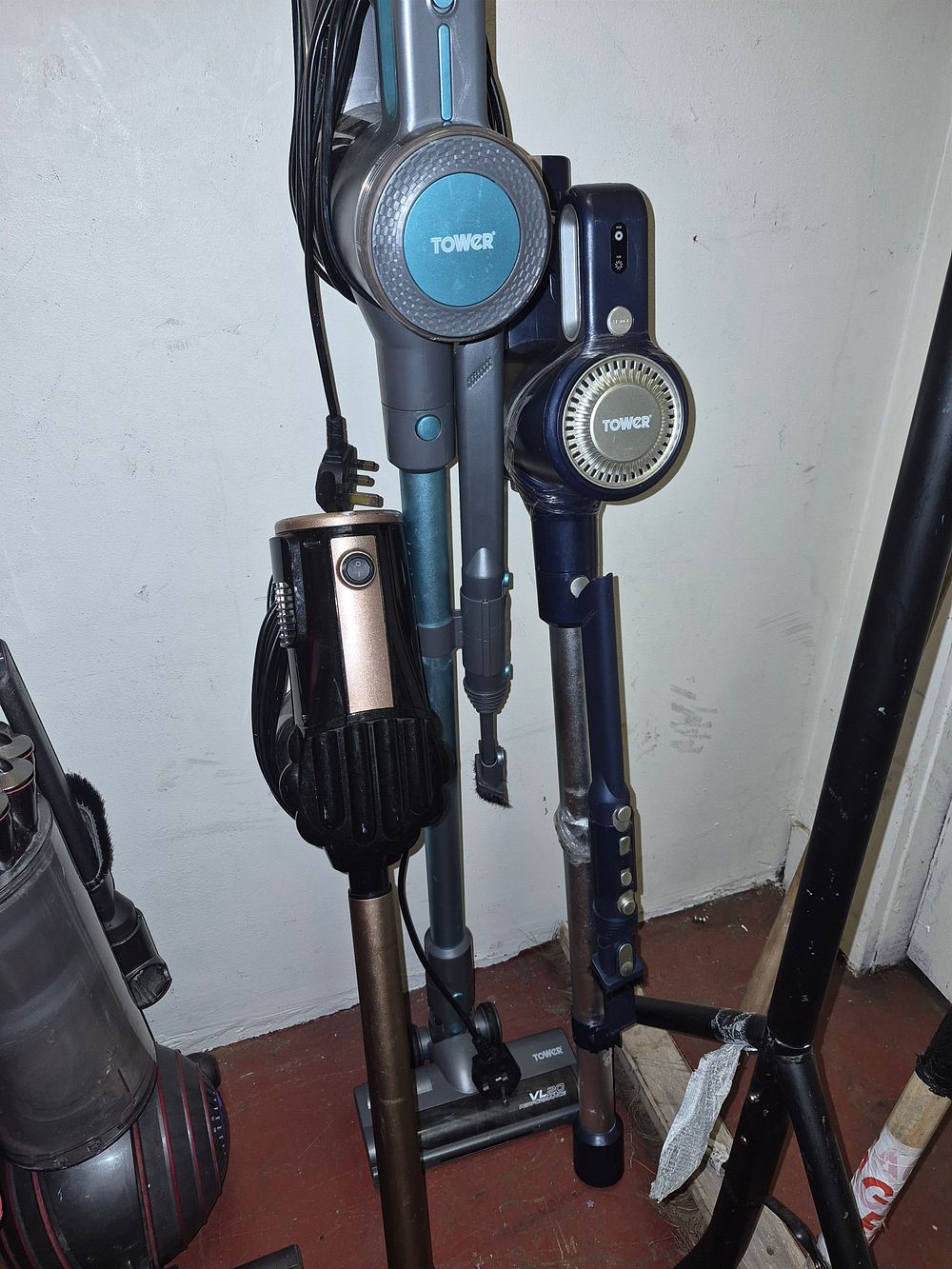 Lot 226 – Three Tower Stick Vacuum Cleaners (plug ins power on)