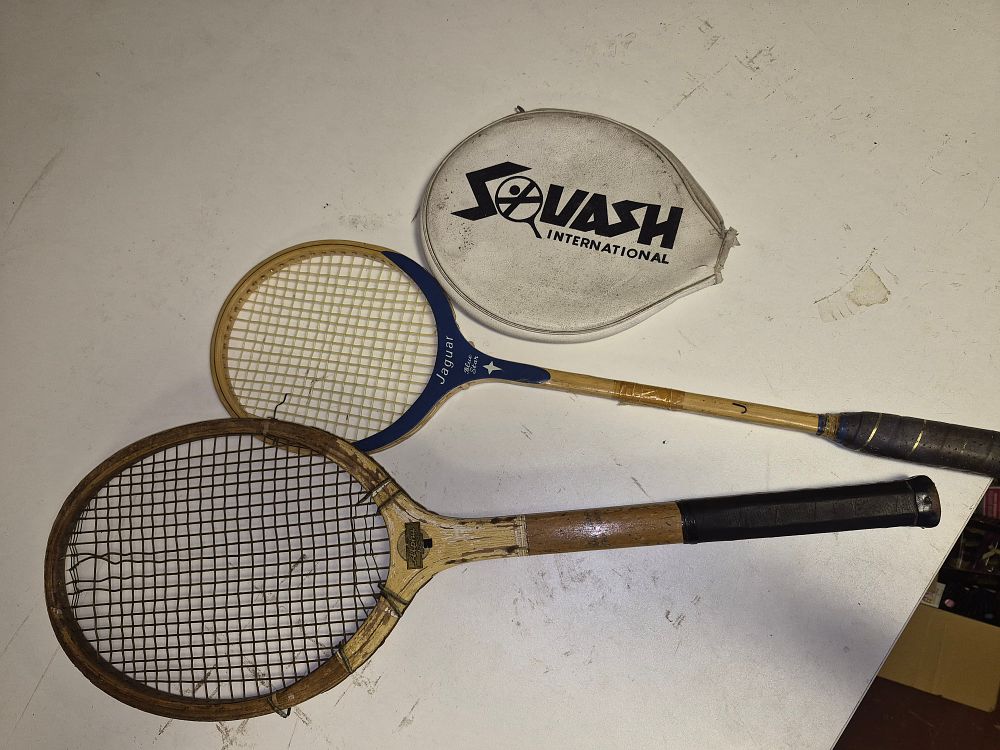Lot 258 – Two Vintage Jaguar and Alpha Wooden Squash Rackets and Padded Cover