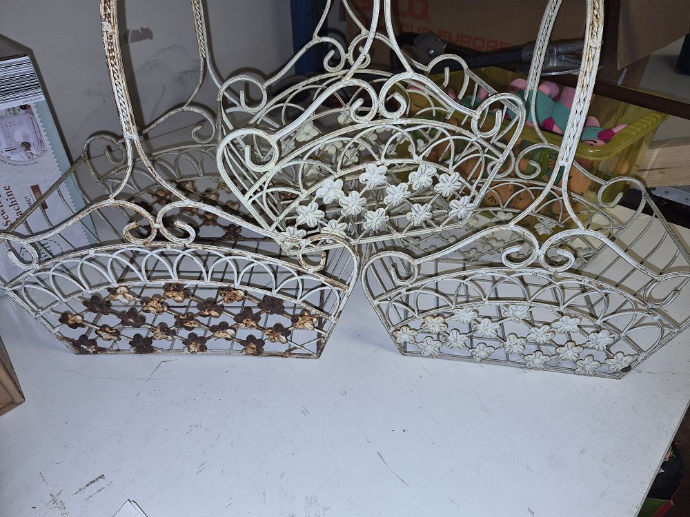 Lot 264 – A Trio of White Painted Metal Decorative Baskets