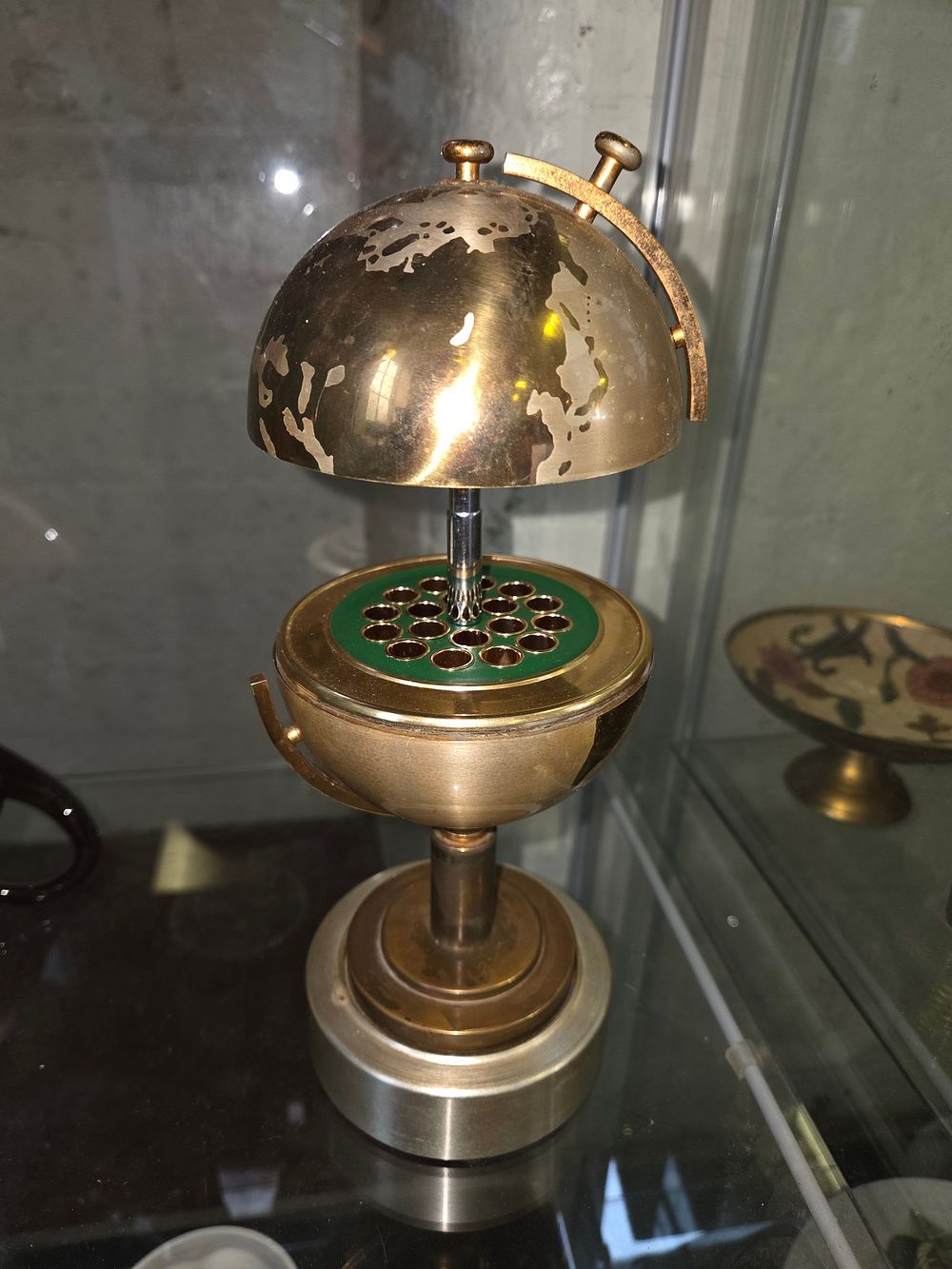 Lot 622 – Mid-Century Brass Globe Cigarette Case or Desk Tidy