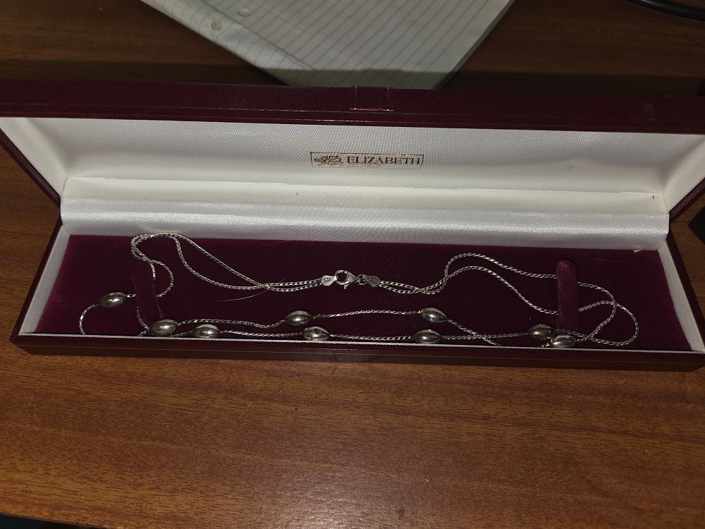 Lot 643 – Elizabeth 925 Sterling Silver Double Strand Bead Necklace
