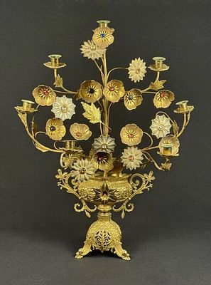 Antique French Floral Brass Candelabra Late 19th early 20th century brass candelabra with brass 