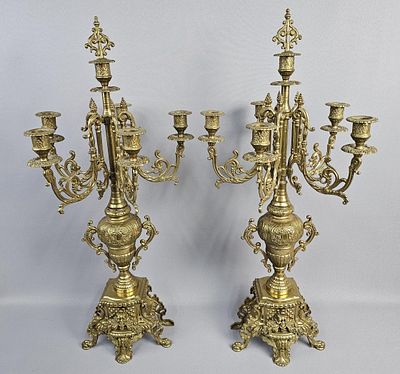 Antique Baroque Style Candelabras Set of Two Two candelabras in an ornate Baroque style. Made 