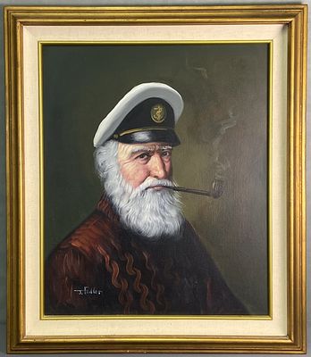 Oil Painting Sea Captain Signed Original oil painting of a sea Captain smoking a pipe. Signed J 