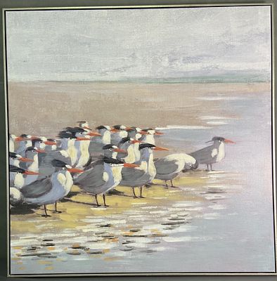 Beach Art Royal Tern Giclee Framed Unsigned Art print with hand painted brush details. Features 