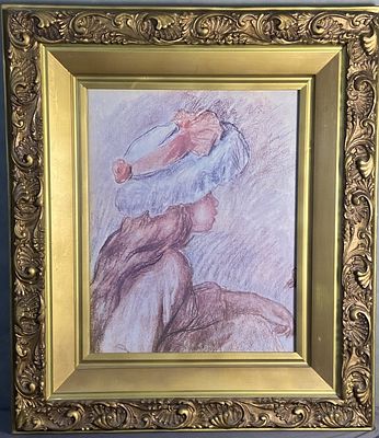 Pastel Crayon Portrait of Girl in Ornate Frame Original sketch of a young girl in profile in 