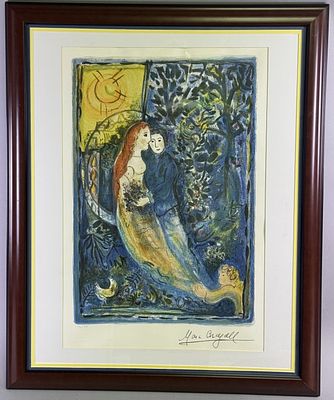 Marc Chagall Signed Lithograph The Wedding Matted and framed. Frame size 31 x 25 inches. 