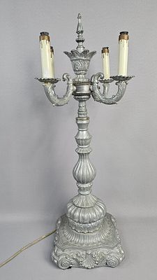 Rococo Style Candelabra Four Light Lamp Lamp measures 29 inches tall, untested. Not marked. 