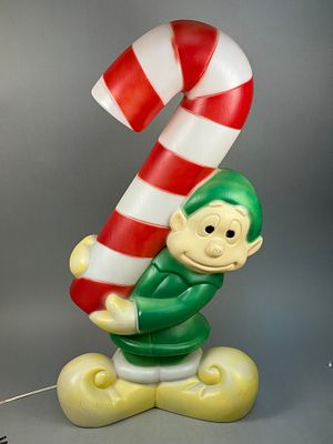 Vintage Empire Lighted Blow Mold 32" Elf with Candy Cane. A vintage blow-molded plastic 