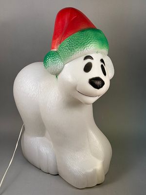 Vintage Christmas Polar Bear Blow Mold Decoration. A vintage illuminated figural blow-molded 