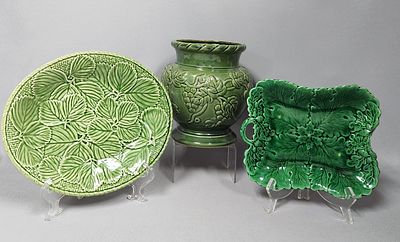 Three Majolica-Style Greenware Botanical Items, including Bordallo Pinheiro and Hosley Potteries. 