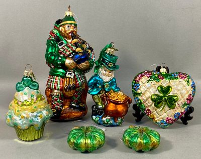 A Group of Christopher Radko Blown Glass Ornaments, including 'Scotch Whiskers'. A group of six 